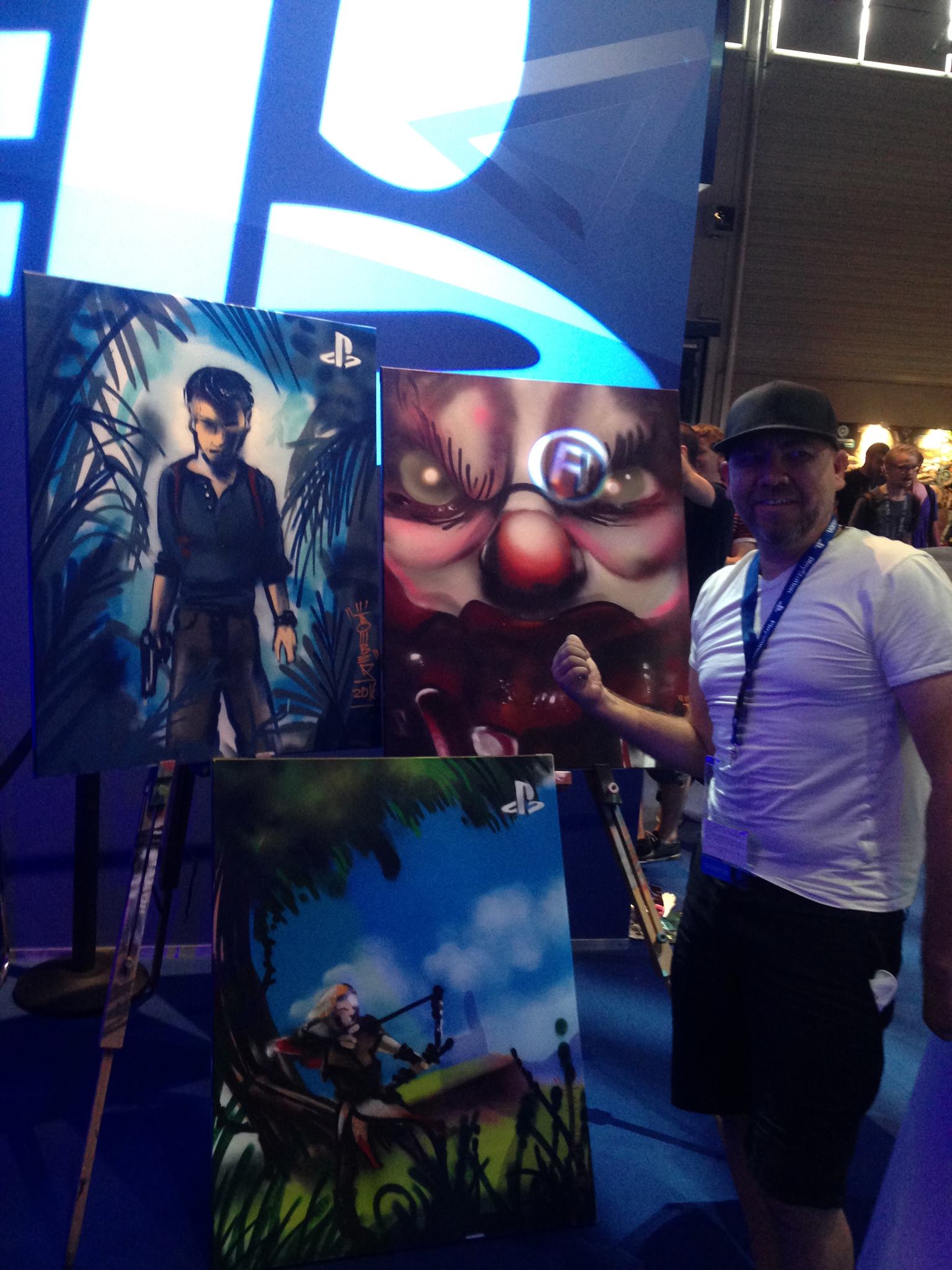 Live Spraypainting/Graffiti Art on framed canvases at the stage for SONY PlayStation, Gamescom, Cologne 2016