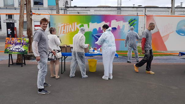 Graffiti Urban Art Spray Event for Dimension data meeting at Kommune2010, Offenbach 2018.