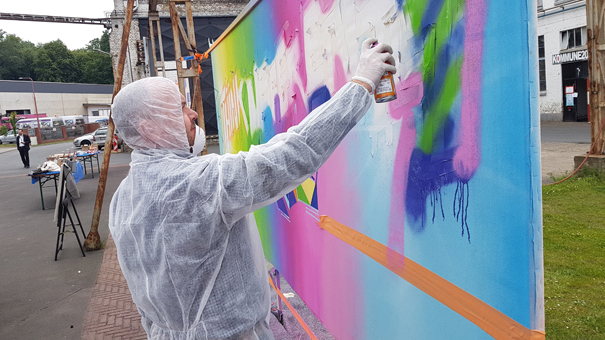 Graffiti Urban Art Spray Event for Dimension data meeting at Kommune2010, Offenbach 2018.