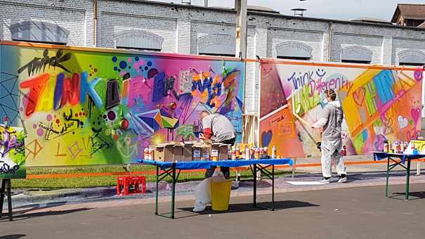 Graffiti Urban Art Spray Event for Dimension data meeting at Kommune2010, Offenbach 2018.