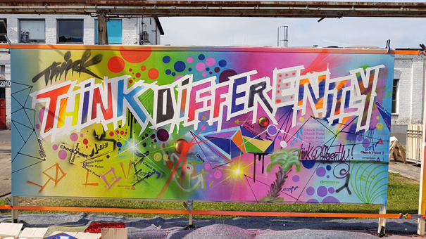 Graffiti Urban Art Spray Event for Dimension data meeting at Kommune2010, Offenbach 2018.