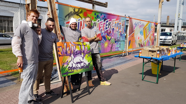 Graffiti Urban Art Spray Event for Dimension data meeting at Kommune2010, Offenbach 2018.