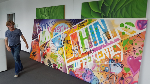 Graffiti Urban Art Spray Event for Dimension data meeting at Kommune2010, Offenbach 2018.